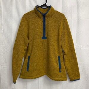 L.L. Bean 1/4 Zip Men XL Navy/Saddle Thick Warm Sweater Fleece Lined Pullover